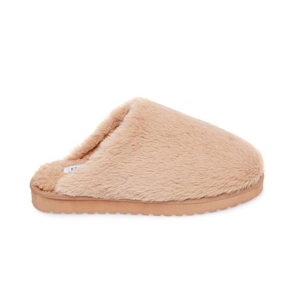 tan fuzzy slippers